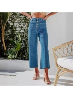 Solid Color Cotton Fitted Jeans