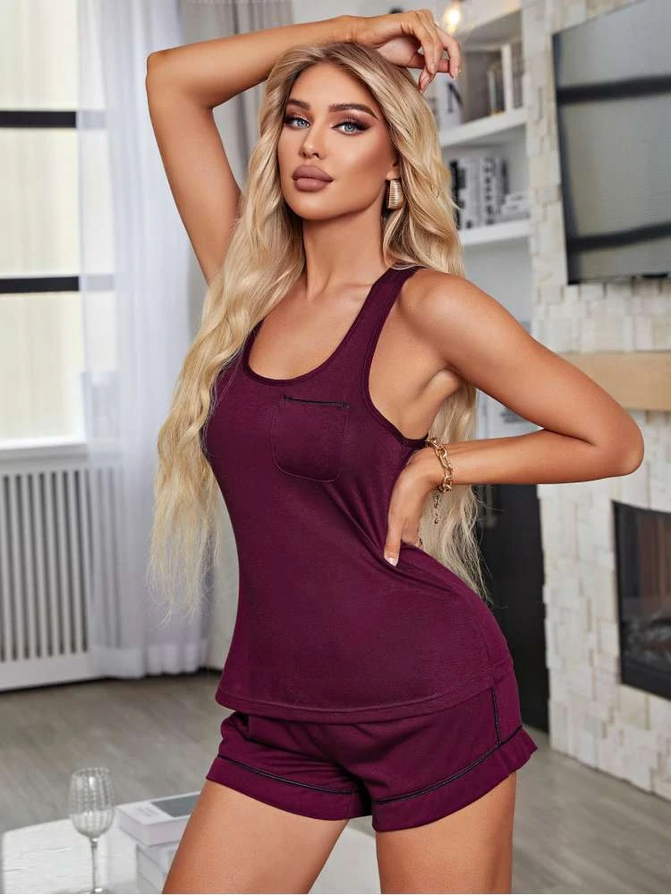 U Neck Tank Bodycon Pajamas Short Sets - Image 3