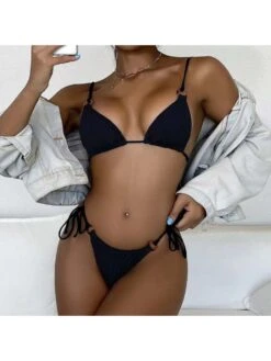 Spaghetti Straps Backless Lace-Up Bikinis