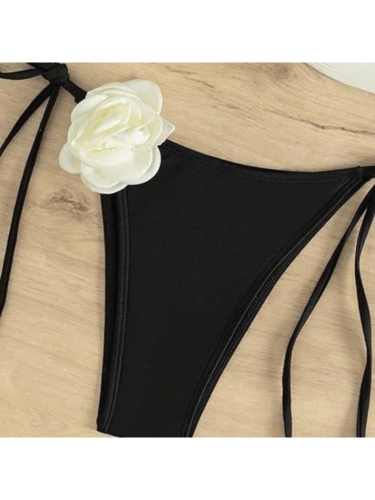 Colorblock Flower Strapless Backless Bikinis - Image 3