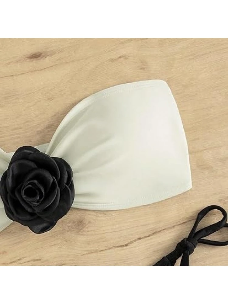 Colorblock Flower Strapless Backless Bikinis - Image 4