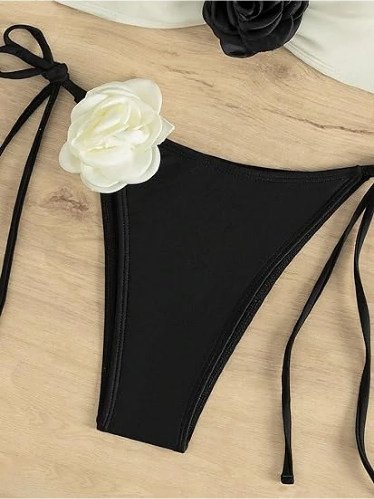 Colorblock Flower Strapless Backless Bikinis - Image 9