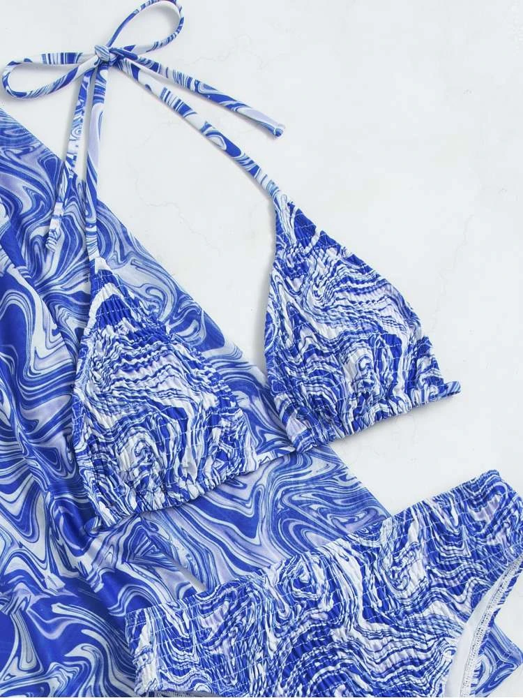 Pattern Long Sleeve Bodycon Bikinis Sets - Image 6