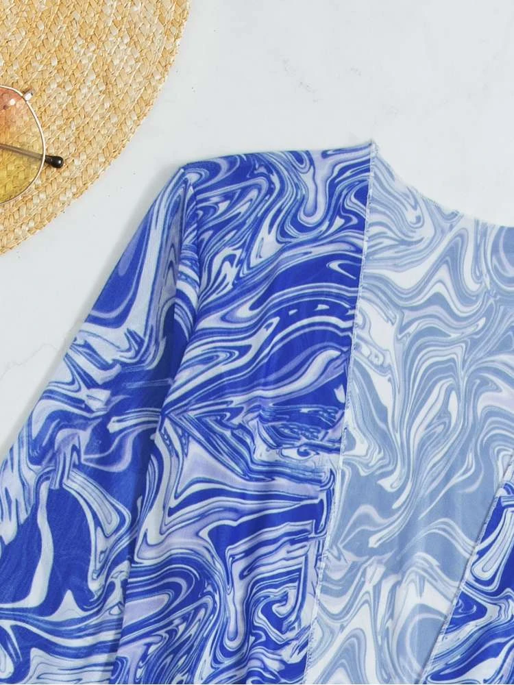 Pattern Long Sleeve Bodycon Bikinis Sets - Image 7