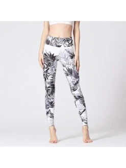 Colorblock Leafage Print Sporty Yoga Leggings