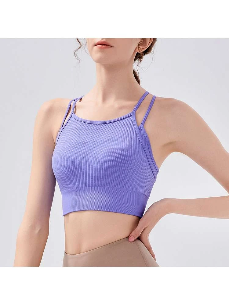 Solid Color Spaghetti Straps Fake 2 Pieces Top - Image 2