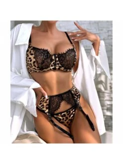 Leopard Spaghetti Straps Lace Sexual Sets