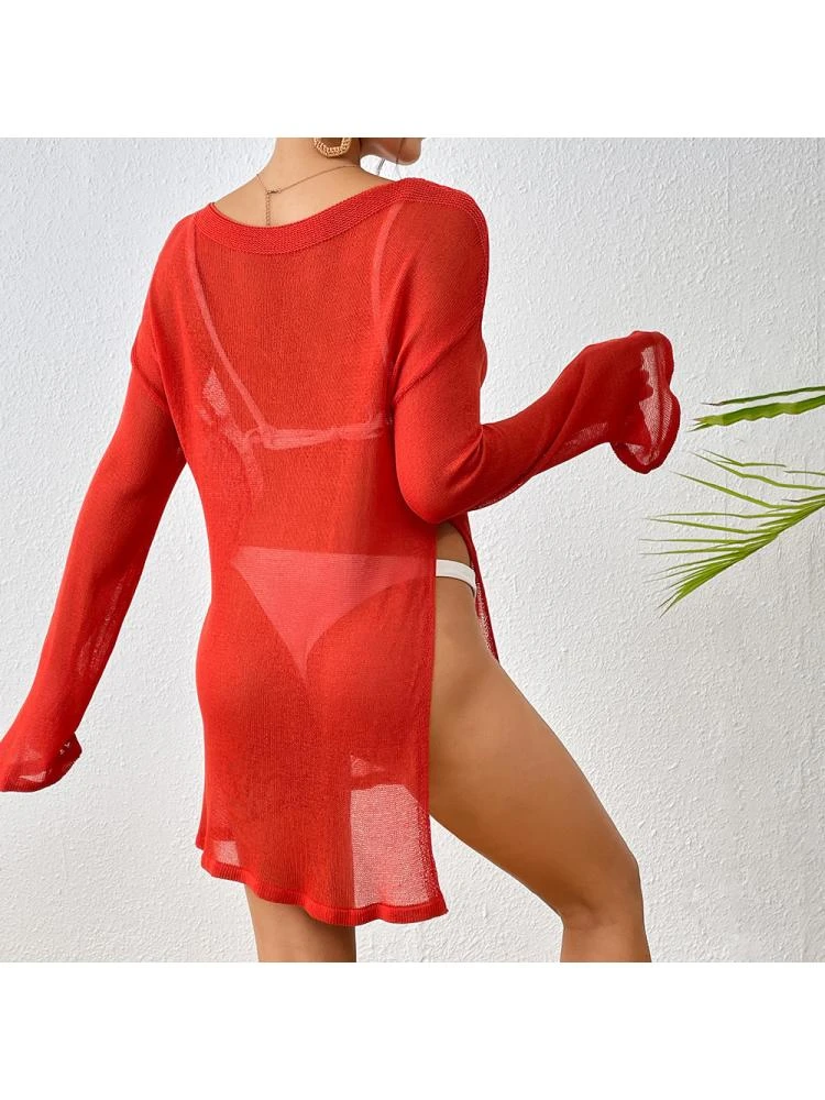 Patchwork Crewneck Loose Cover Ups - Image 2