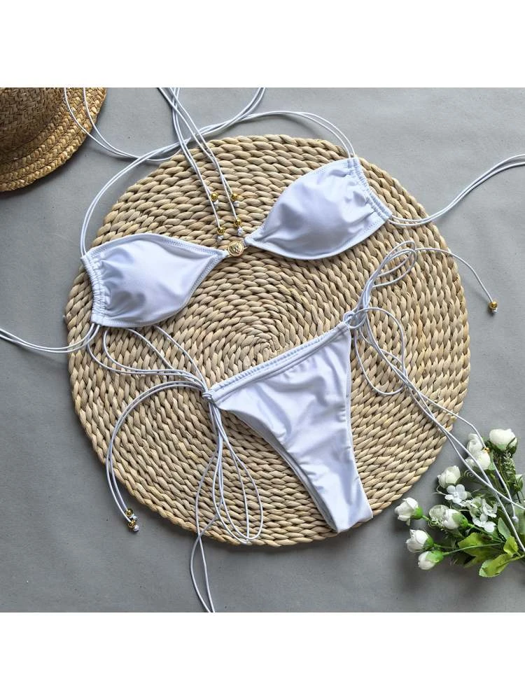 Spaghetti Straps Sleeveless Lace-Up Bikinis Sets - Image 11