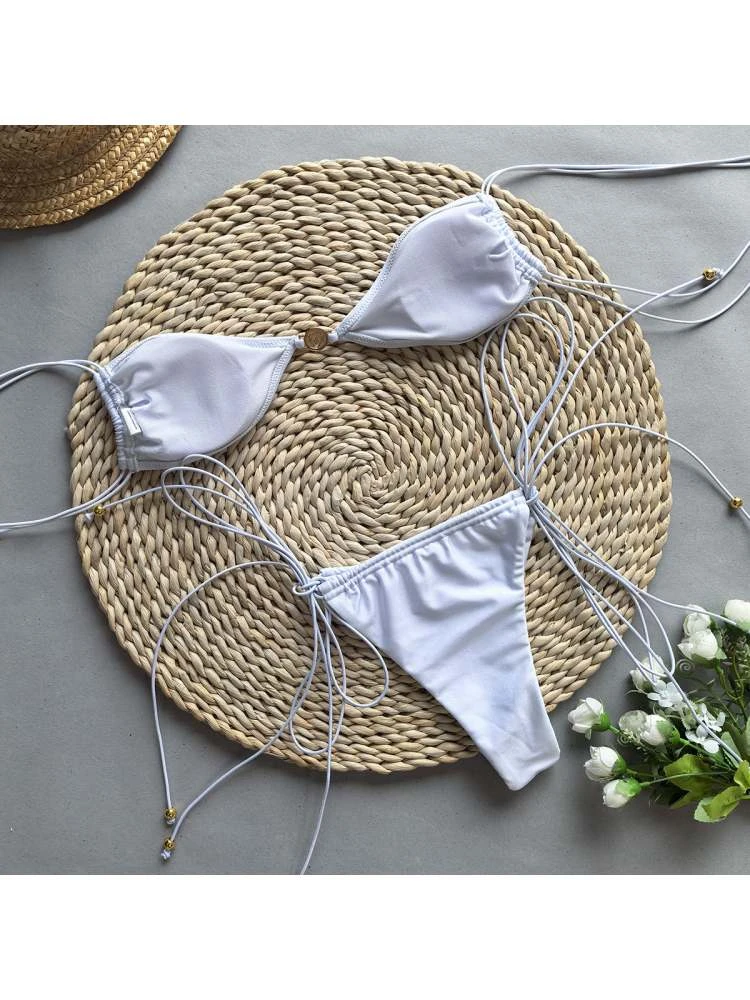 Spaghetti Straps Sleeveless Lace-Up Bikinis Sets - Image 12