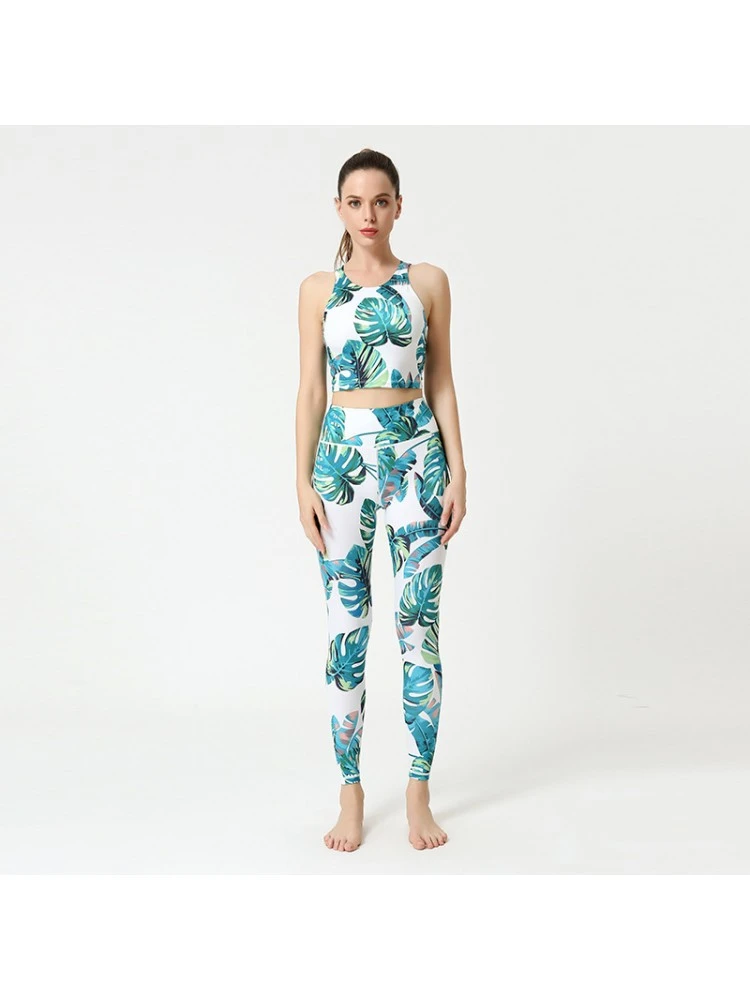 Colorblock Print High Rise Sleeveless Cropped Yoga Sets