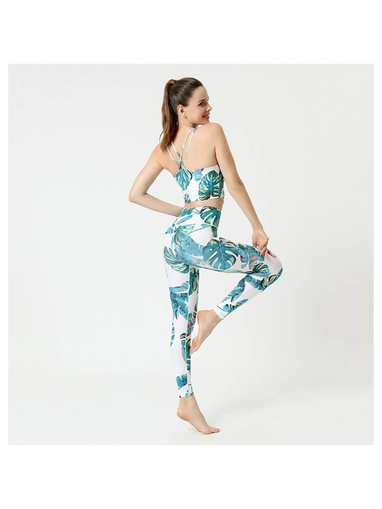 Colorblock Print High Rise Sleeveless Cropped Yoga Sets - Image 3
