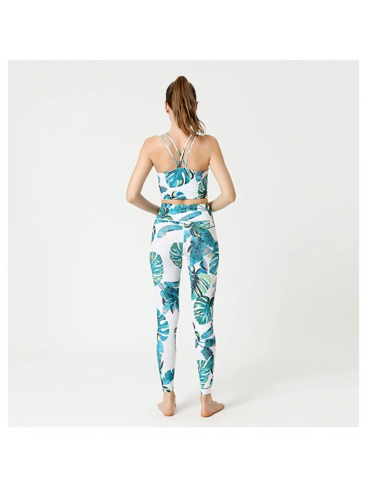 Colorblock Print High Rise Sleeveless Cropped Yoga Sets - Image 4