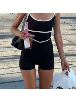 Colorblock Mid-rise Backless Rompers