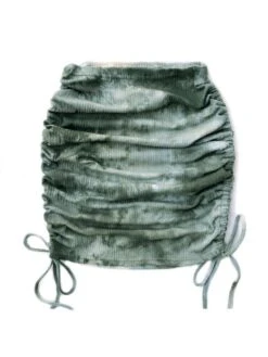 Tie Dye Drawstring Ruched Sheath Skirts