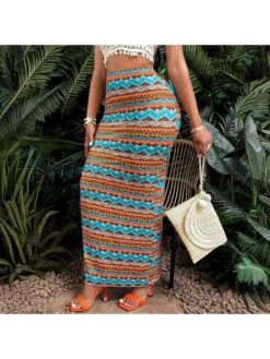 Colorblock Abstract Printing High Rise Skirts