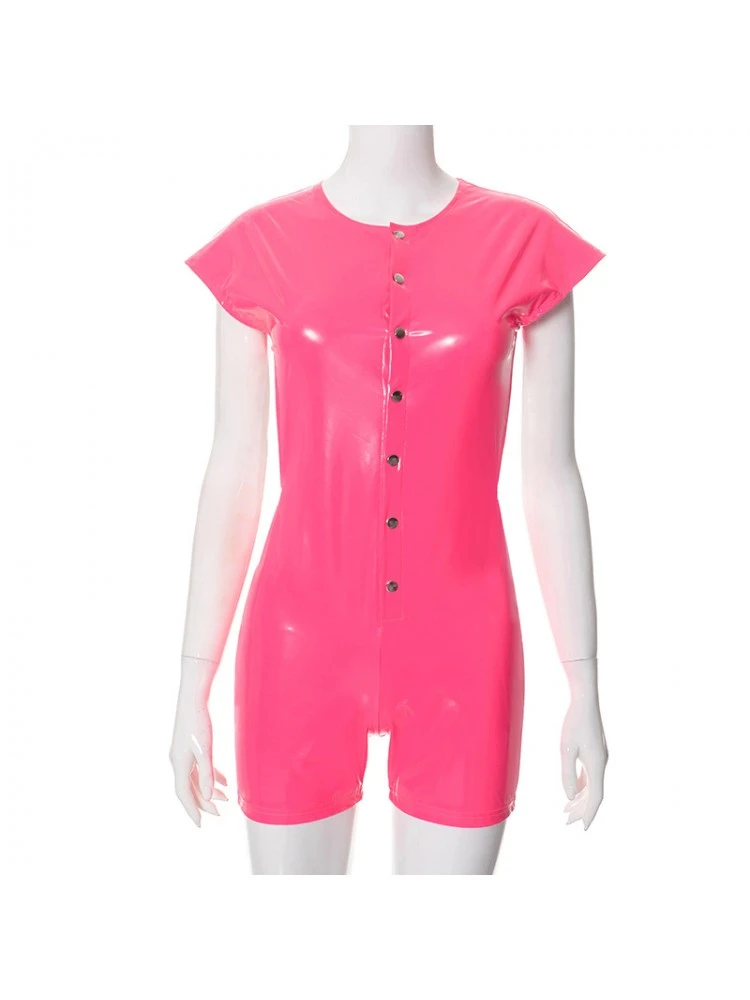 PU Button Up Backless Rompers - Image 5