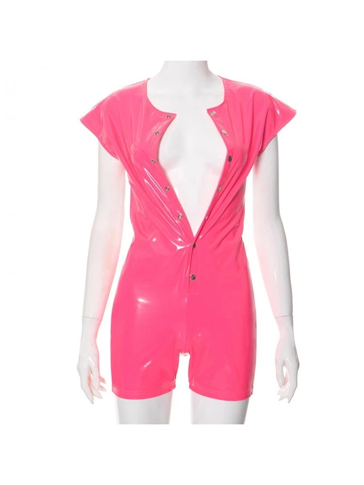 PU Button Up Backless Rompers - Image 6