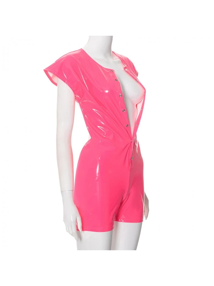 PU Button Up Backless Rompers - Image 7