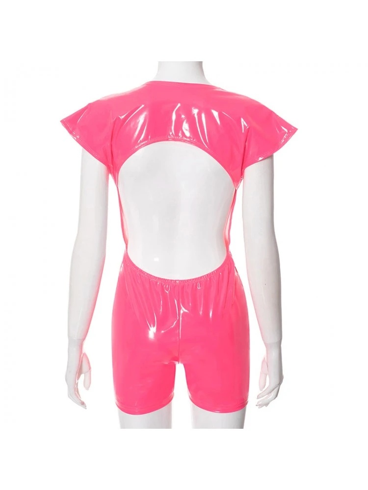 PU Button Up Backless Rompers - Image 8