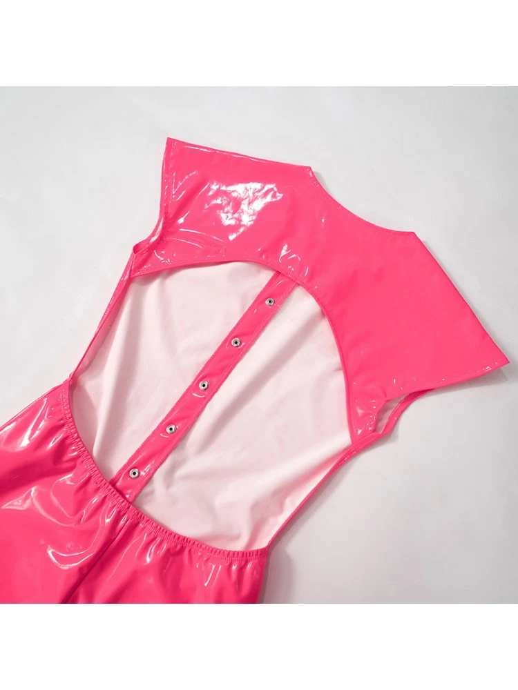 PU Button Up Backless Rompers - Image 9